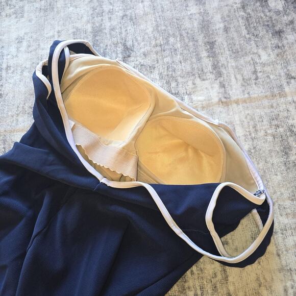 VTG Swimsuit Womens XL Sailor Navy Blue One Piece Full Coverage Built-In Bra 90s - Picture 6 of 12